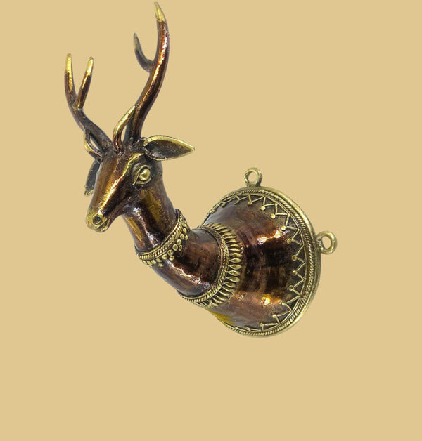 Bell Metal Wall Hanging Decorated Deer Head (Bronze color, 7.5 inch)