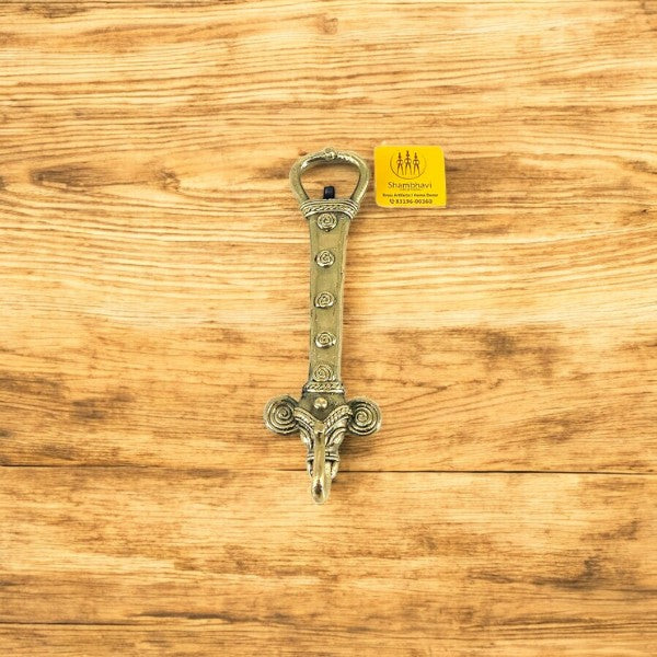 Dhokra Art Brass Elephant Design Bottle Opener (Golden, 6 inch)