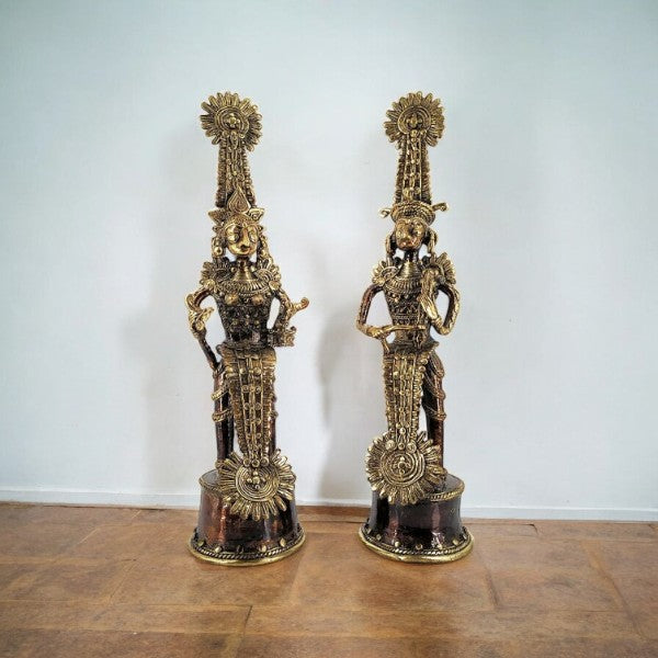 Dhokra Art Handmade Jhitku Mitki Brass Tribal Statue (Bronze color, 11 inch)