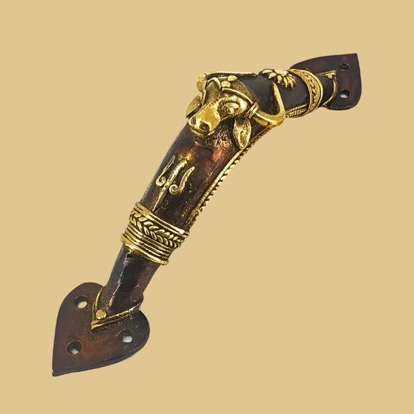 Bull Design Handmade Brass Dhokra Art Door Handle (Bronze color, 9 inch)