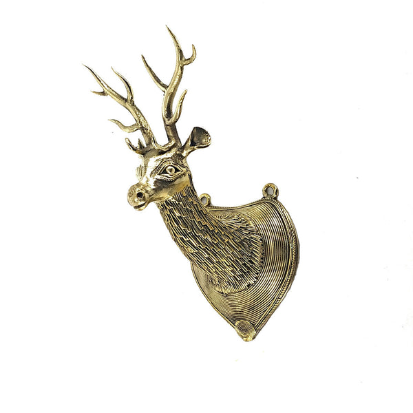 Brass Deer Head, Textured, Mazed Antlers (Golden, 10 inch)