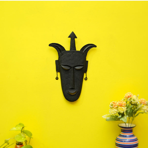 Fierce Gaze tribal wall mask in handmade wrought iron art
