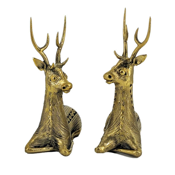 Serene Grace – handcrafted brass sitting deer figurines in Dhokra art.