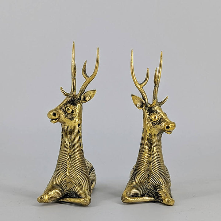 Cultural and artistic home décor – brass sitting deer pair by Bastkari