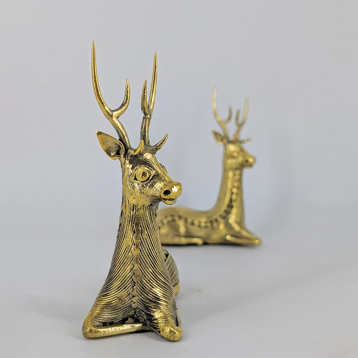Cultural and artistic home décor – brass sitting deer pair by Bastkari.